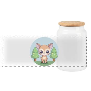 Adorable little fawn in the forest - Panoramic Cookie Jar with Wooden Lid - white - Front