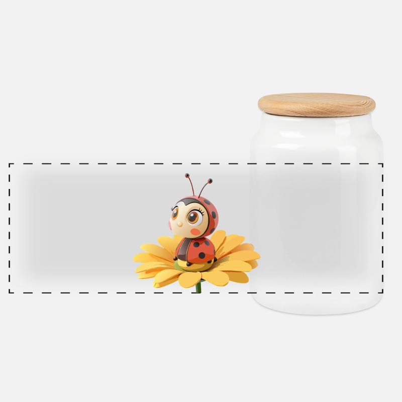 Süßer Marienkäfer auf einer Blume - Panorama Keksdose mit Holzdeckel - Weiß