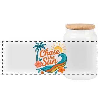 chase the sun | Sommer Design - Panorama Keksdose mit Holzdeckel - Weiß - Vorne
