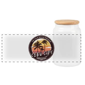 Cebu City Philippinen Strand Palmen Design - Panorama Keksdose mit Holzdeckel - Weiß - Vorne