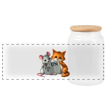 Couple mignon chat et souris dans la mise en page du journal - Boîte à biscuits avec couvercle en bois - blanc - Devant