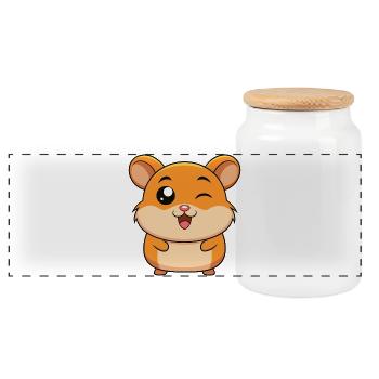 Funny Baby Guinea Pig Winking - Panoramic Cookie Jar with Wooden Lid - white - Front