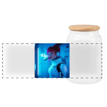 N-dless Nights : Capitaine de vaisseau spatial fumant un cigare - Boîte à biscuits avec couvercle en bois - blanc - Devant