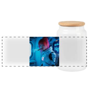 Soldat de l’espace avec un cigare - Boîte à biscuits avec couvercle en bois - blanc - Devant