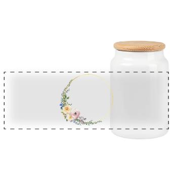 Colorful Floral Wreath, Personalizable - Panoramic Cookie Jar with Wooden Lid - white - Front