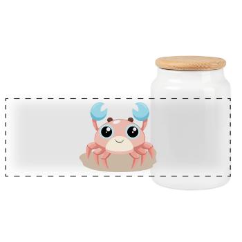 Happy Baby Crab on the Beach (v02) - Panoramic Cookie Jar with Wooden Lid - white - Front