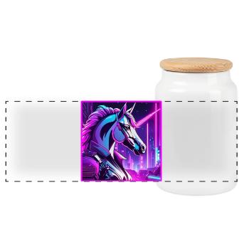 Illustration de licorne cyber néon - Boîte à biscuits avec couvercle en bois - blanc - Devant