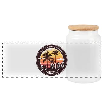 El Nido Philippines Beach Palm Trees Design - Panoramic Cookie Jar with Wooden Lid - white - Front