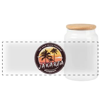 Jakarta Philippines Beach Palm Trees Design - Panoramic Cookie Jar with Wooden Lid - white - Front