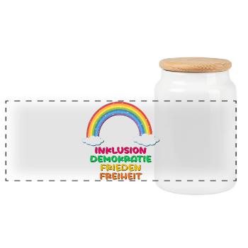 INKLUSION REGENBOGEN FRIEDEN DEMOKRATIE - Panorama Keksdose mit Holzdeckel - Weiß - Vorne