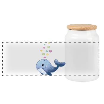 Baleine avec cœur - Boîte à biscuits avec couvercle en bois - blanc - Devant