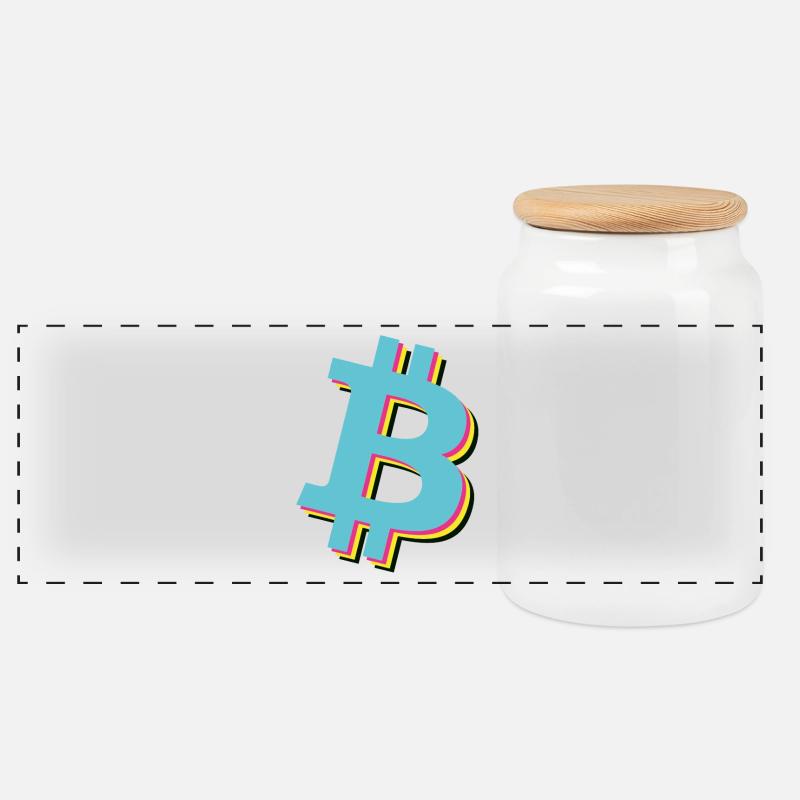 Bitcoin B CMYK Style - Panorama Keksdose mit Holzdeckel - Weiß