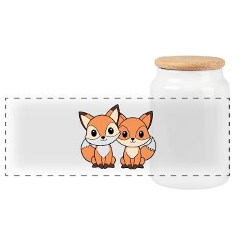 Two little foxes who are friends - Panoramic Cookie Jar with Wooden Lid - white - Front