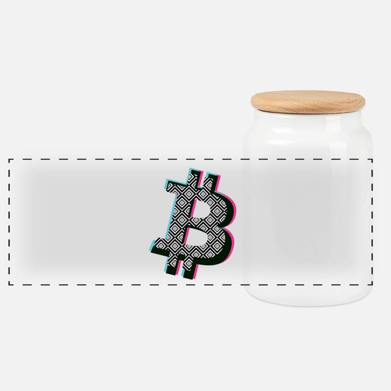 Bitcoin B Popart - Panorama Keksdose mit Holzdeckel - Weiß