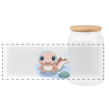 Kleiner rosa Salamander am Ufer - Panorama Keksdose mit Holzdeckel - Weiß - Vorne