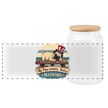 Pug Nap - Panoramic Cookie Jar with Wooden Lid - white - Front