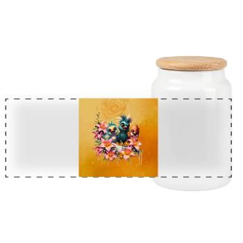 Vogelzauber in einem Meer aus Blumen, die besten Freunde - Panorama Keksdose mit Holzdeckel - Weiß - Vorne