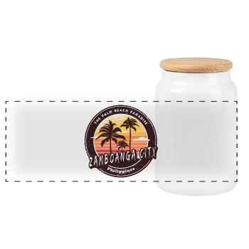 Zamboanga City Philippinen Strand Palmen Design - Panorama Keksdose mit Holzdeckel - Weiß - Vorne