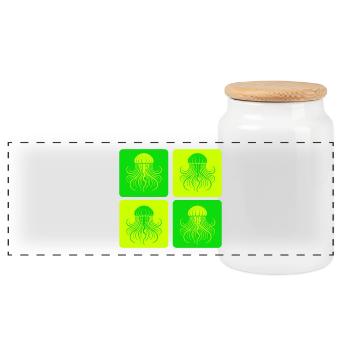 Jellyfish – Minimal Ocean Art - Panoramic Cookie Jar with Wooden Lid - white - Front