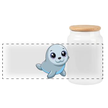Bébé phoque aux grands yeux brillants - Boîte à biscuits avec couvercle en bois - blanc - Devant