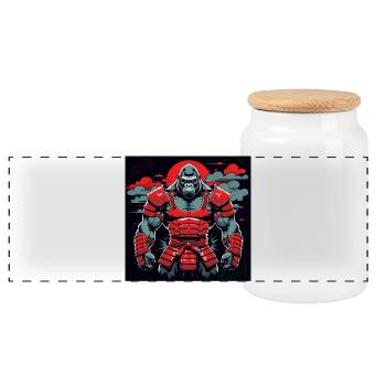 Primal Ronin – Le gorille samouraï - Boîte à biscuits avec couvercle en bois - blanc - Devant