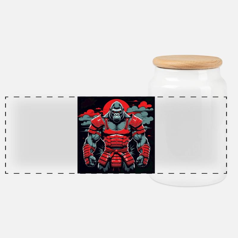 Primal Ronin – The Samurai Gorilla - Panoramic Cookie Jar with Wooden Lid - white