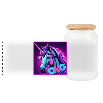 Colorful Unicorn - Panoramic Cookie Jar with Wooden Lid - white - Front