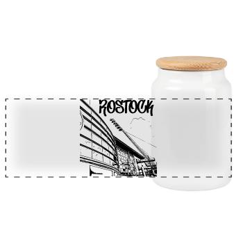 Rostock Stadium View - Panoramic Cookie Jar with Wooden Lid - white - Front