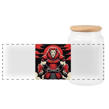 Guerrier Lion Samouraï - Boîte à biscuits avec couvercle en bois - blanc - Devant
