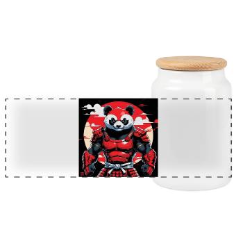 Panda Rouge Zen - Boîte à biscuits avec couvercle en bois - blanc - Devant
