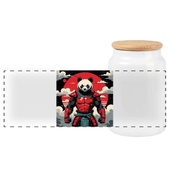 Samurai Panda Warrior - Panoramic Cookie Jar with Wooden Lid - white - Front