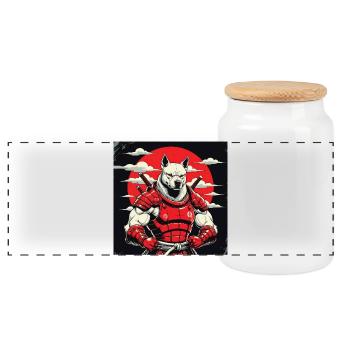 Samurai Dog Guardian - Panoramic Cookie Jar with Wooden Lid - white - Front
