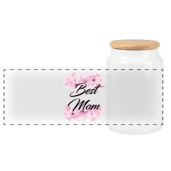 Best Mom, en noir sur fleurs de cerisier - Boîte à biscuits avec couvercle en bois - blanc - Devant
