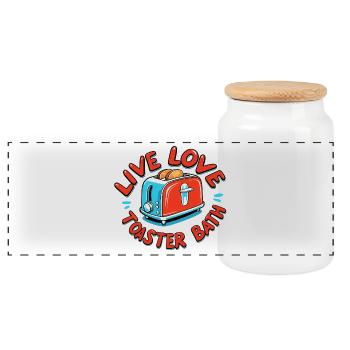Live Love Toaster Bath - Panorama Keksdose mit Holzdeckel - Weiß - Vorne