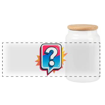Question mark - Panoramic Cookie Jar with Wooden Lid - white - Front