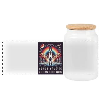 Space Shuttle - The Journey Begins - Panoramic Cookie Jar with Wooden Lid - white - Front
