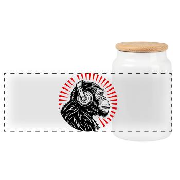 Groove Monkey – The DJ of the Wild - Panoramic Cookie Jar with Wooden Lid - white - Front