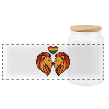 Lion Love – Proud & Powerful - Panoramic Cookie Jar with Wooden Lid - white - Front
