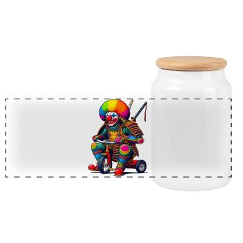 Clown samouraï - Boîte à biscuits avec couvercle en bois - blanc - Devant