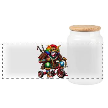 Clown samouraï - Boîte à biscuits avec couvercle en bois - blanc - Devant