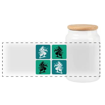 Samurai Japan Vintage Design - Panorama Keksdose mit Holzdeckel - Weiß - Vorne