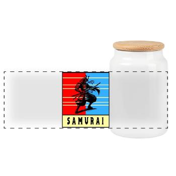 Guerrier samouraï rétro - Boîte à biscuits avec couvercle en bois - blanc - Devant