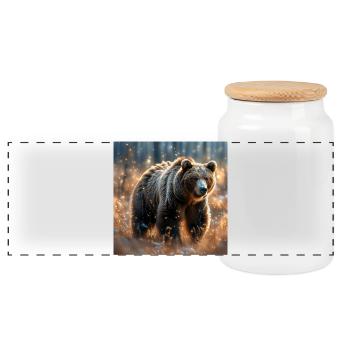 Krafttier Magischer Braunbär - Panorama Keksdose mit Holzdeckel - Weiß - Vorne
