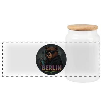 Berlin Bär – Urban Streetstyle Design mit Graffiti - Panorama Keksdose mit Holzdeckel - Weiß - Vorne