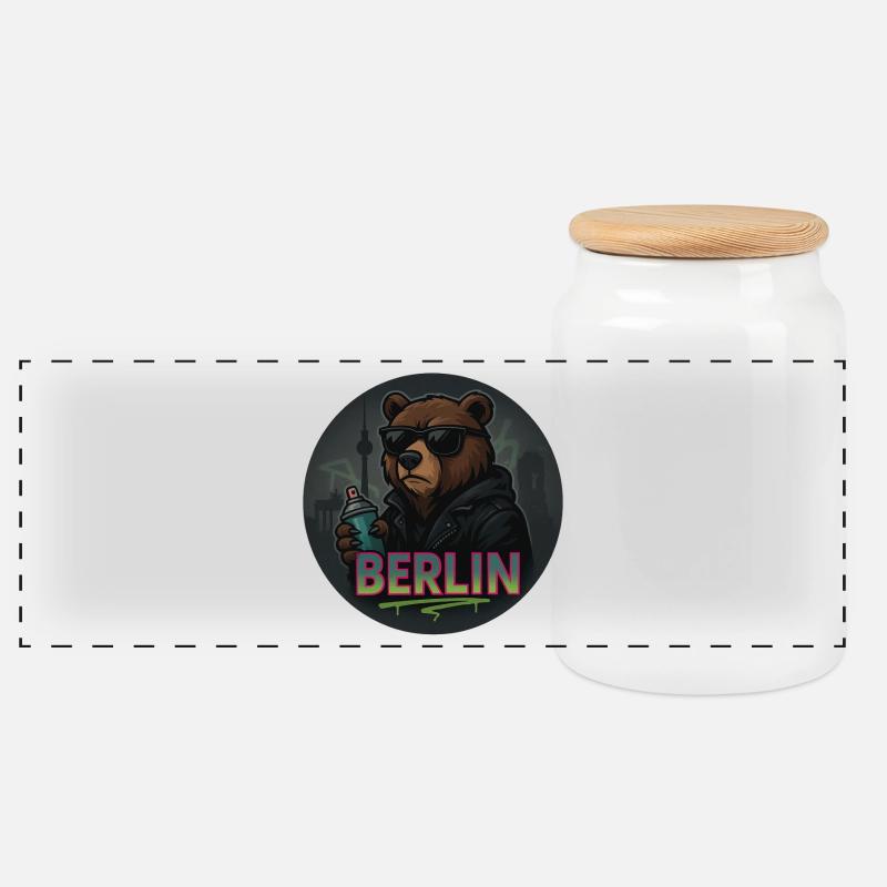 Berlin Bär – Urban Streetstyle Design with Graffiti - Panoramic Cookie Jar with Wooden Lid - white