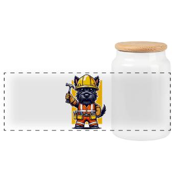 Scottish Terrier Construction Worker - Panoramic Cookie Jar with Wooden Lid - white - Front