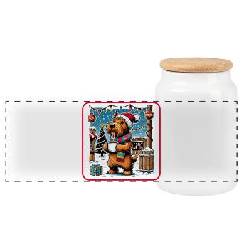 Christmas Market Scottish Terrier - Panoramic Cookie Jar with Wooden Lid - white - Front