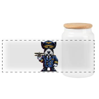 Scottish Terrier Pilot - Panoramic Cookie Jar with Wooden Lid - white - Front
