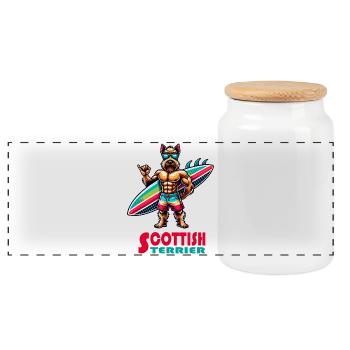 Scottish Terrier Surfer - Panorama Keksdose mit Holzdeckel - Weiß - Vorne