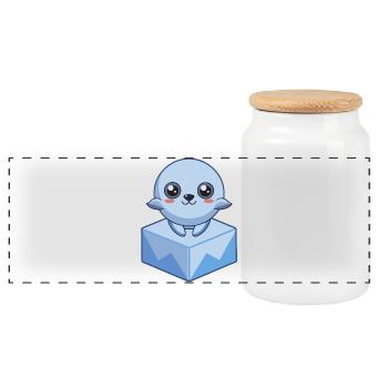Bébé phoque pixel sur un glaçon - Boîte à biscuits avec couvercle en bois - blanc - Devant